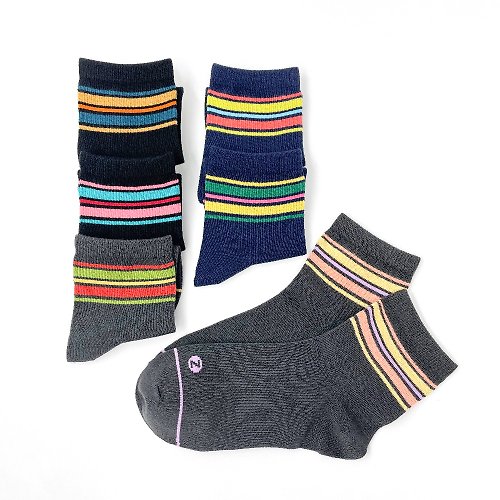 ZILA SOCKS | 台灣織襪設計品牌 抗菌除臭.彩色條紋1/2短筒女襪