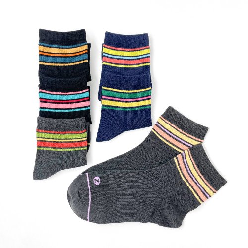 ZILA SOCKS | 臺灣織襪設計品牌 抗菌除臭.彩色條紋1/2短筒女襪