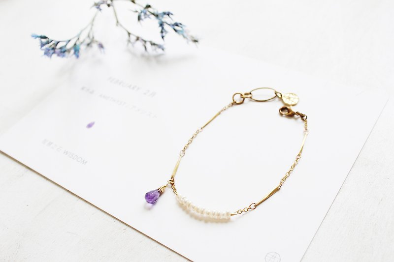 February Birthstone-Amethyst Amethyst Pearl Smile Series Bronze Bracelet - Bracelets - Gemstone Purple