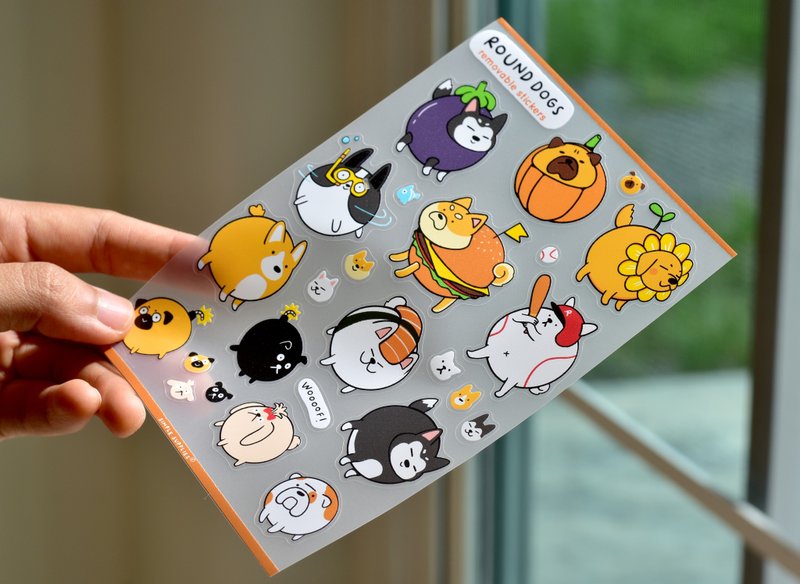 Round Dogs Removable Clear Stickers - 貼紙 - 防水材質 咖啡色