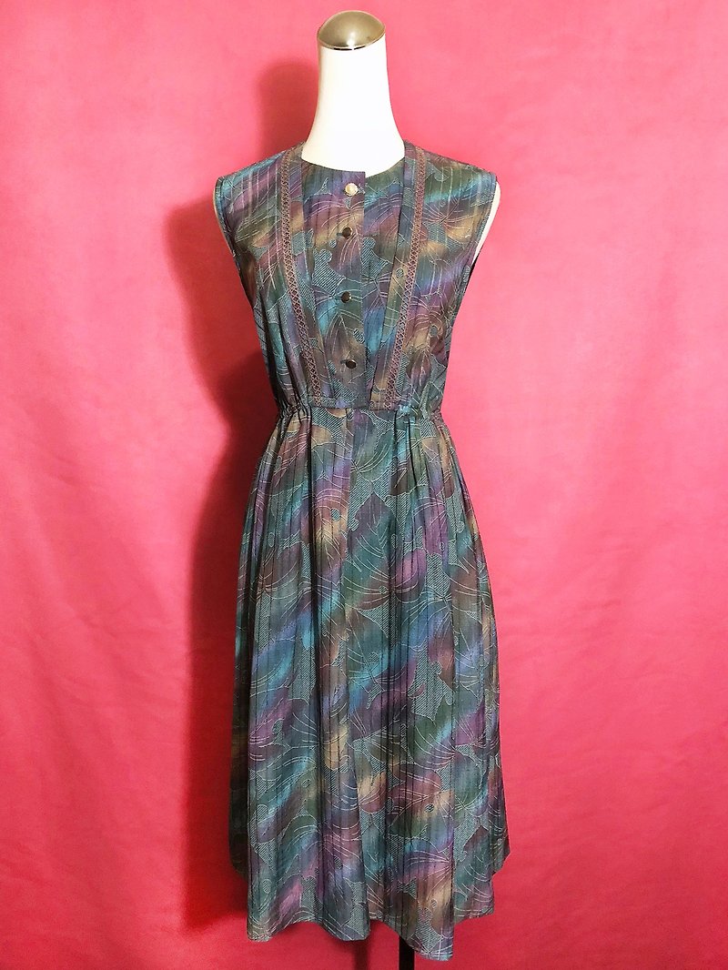 Neon flower textured sleeveless vintage dress / abroad brought back VINTAGE - ชุดเดรส - เส้นใยสังเคราะห์ หลากหลายสี