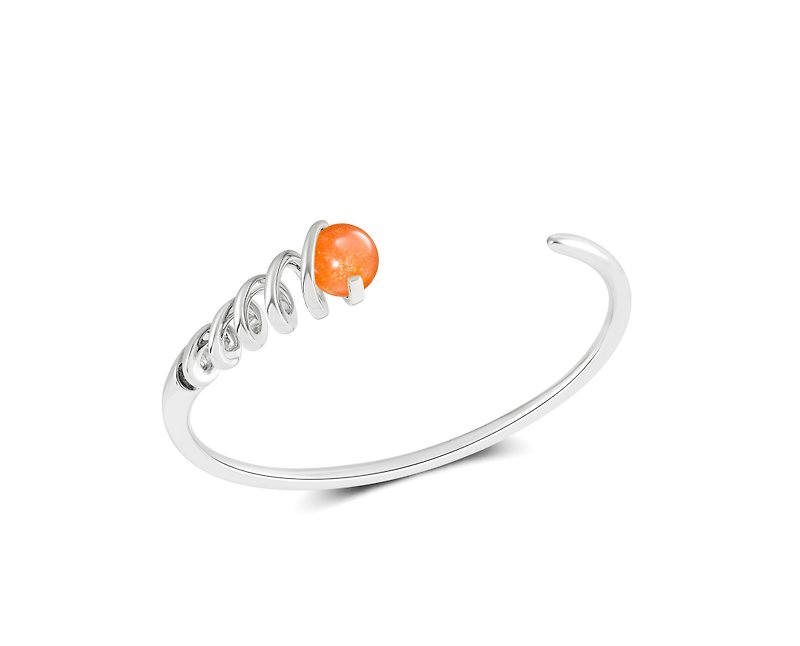 Oregon Sunstone open bangle bracelet-Birthstone adjustable 925 silver bangle - สร้อยข้อมือ - เงินแท้ สีส้ม