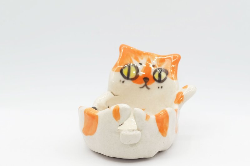陶瓷貓擺件 - 花瓶/陶器 - 瓷 黃色