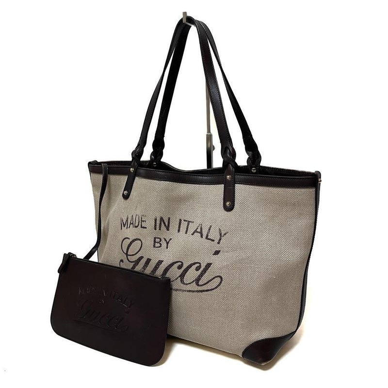 本物 GUCCI グッチ トートバッグ グッチクラフト ロゴ キャンバス レザー ベージュ ブラウン 247209 ポーチ付き 中古 - 手提包/手提袋 - 其他材質 