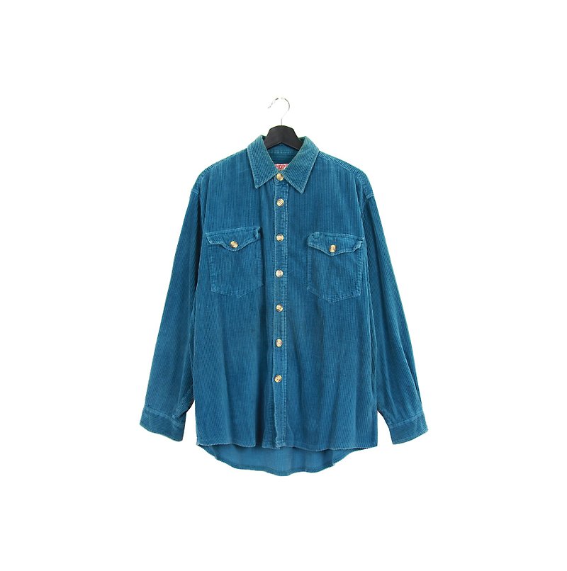 Back to Green Corduroy Shirt Blue Vintage - เสื้อเชิ้ตผู้ชาย - ผ้าฝ้าย/ผ้าลินิน 
