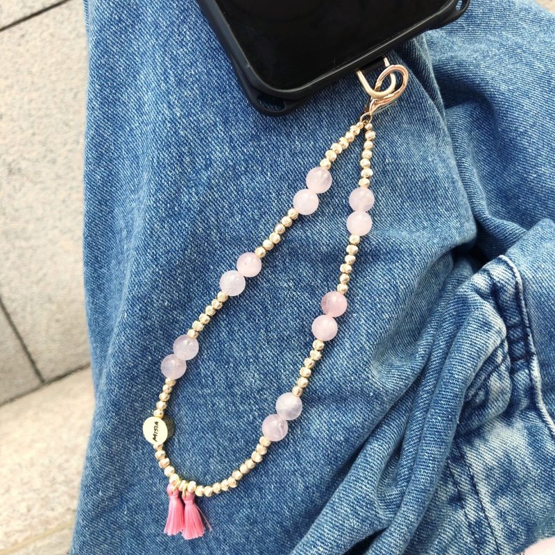 【MISIA】Phone Charm 天然水晶礦石手機吊飾-366金耀粉晶 - 吊飾/掛飾 - 水晶 