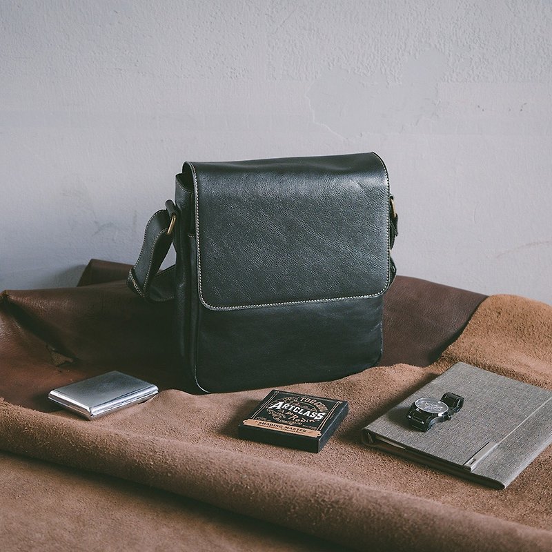 Genuine Leather Men's Casual Crossbody Bag X-6993 Black - กระเป๋าเอกสาร - หนังแท้ สีดำ