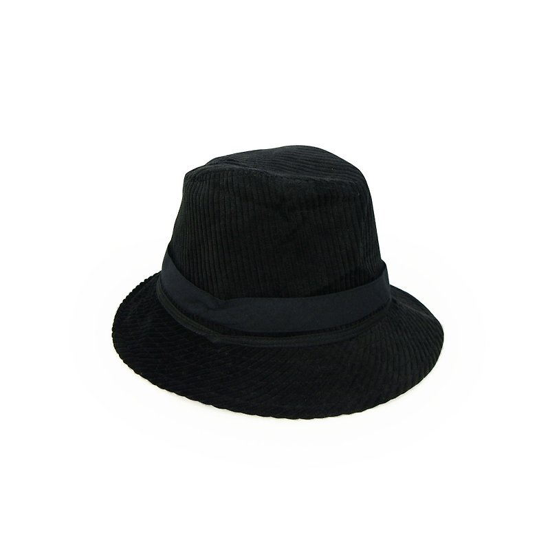 A‧PRANK: DOLLY :: retro with VINTAGE black corduroy gentleman hat (H712002) - หมวก - ผ้าฝ้าย/ผ้าลินิน สีดำ