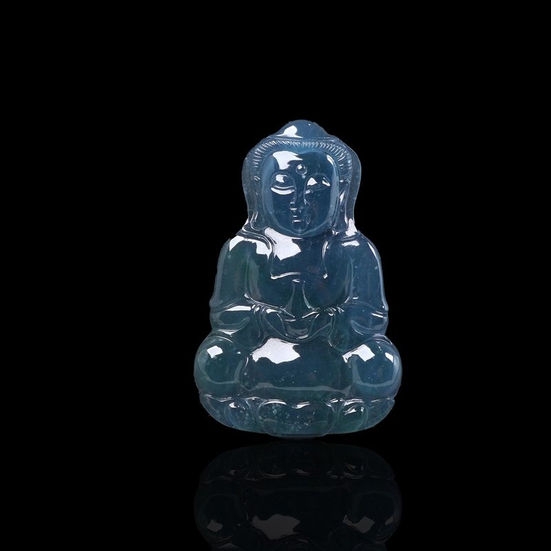 Ice Blue Water Jade Guanyin Bodhisattva Necklace | Natural Jade A Grade | Gift - Necklaces - Jade Blue