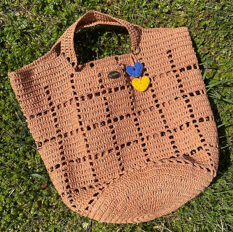 Polyester Toiletry Bags & Pouches Brown - Raffia beach bag, raffia bag, tote bag, raffia handmade