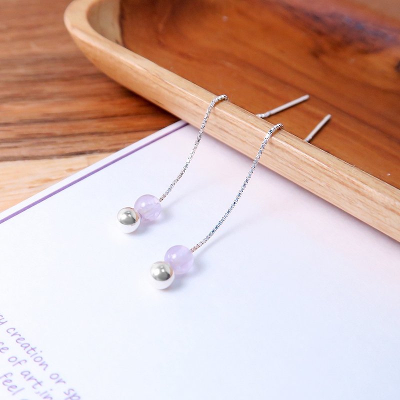 Lavender Amethyst Venice Long Chain Earrings (Small) - 925 Sterling Silver Natural Stone Earrings - Earrings & Clip-ons - Sterling Silver Purple