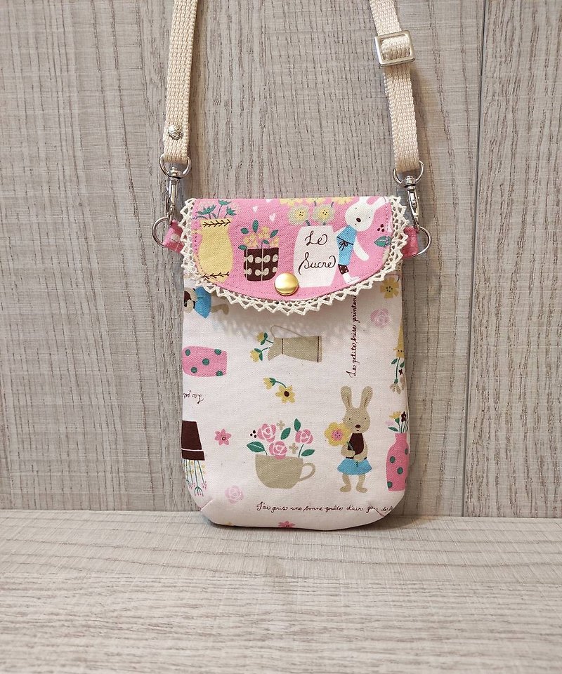 Mobile phone bag-French rabbit pink - Messenger Bags & Sling Bags - Cotton & Hemp 