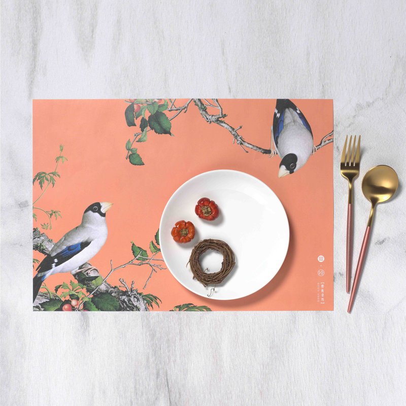 Placemat, Immortal Blossoms, Grosbeaks & Cherry Tree, 10pcs - โต๊ะอาหาร - กระดาษ สีส้ม