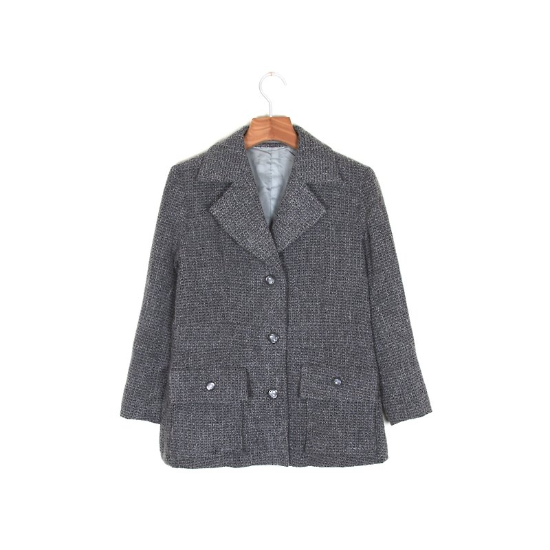 Egg plant vintage gray gray penguin coat with fur - Women's Blazers & Trench Coats - Wool Gray
