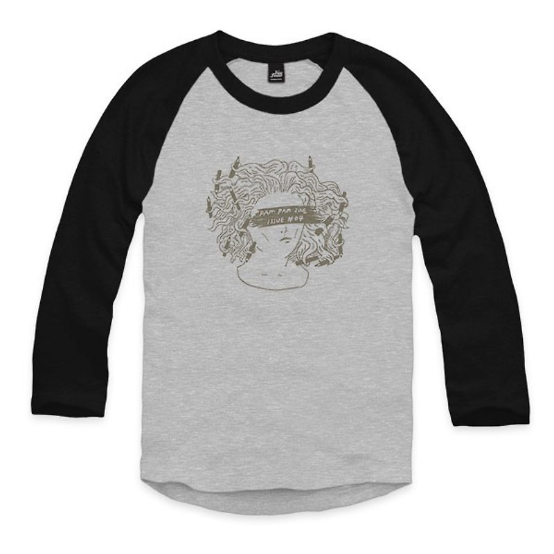 鉛筆杜莎 - 灰 - 灰/黑 - 七分袖棒球T恤 - 男 T 恤 - 棉．麻 灰色