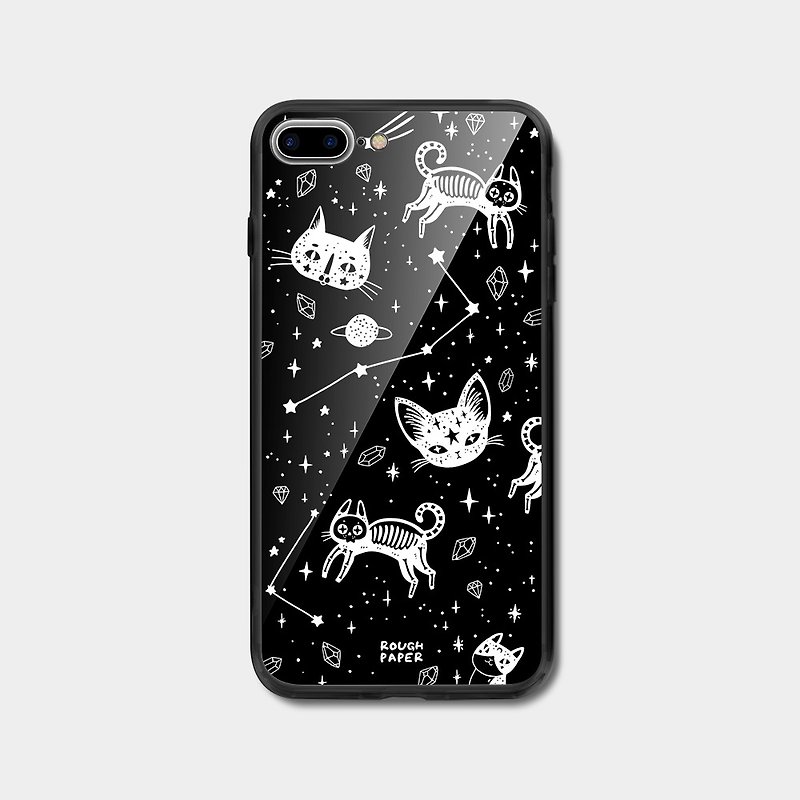 星際貓咪 | 鋼化玻璃鏡面印花手機殼 - 手機殼/手機套 - 塑膠 黑色