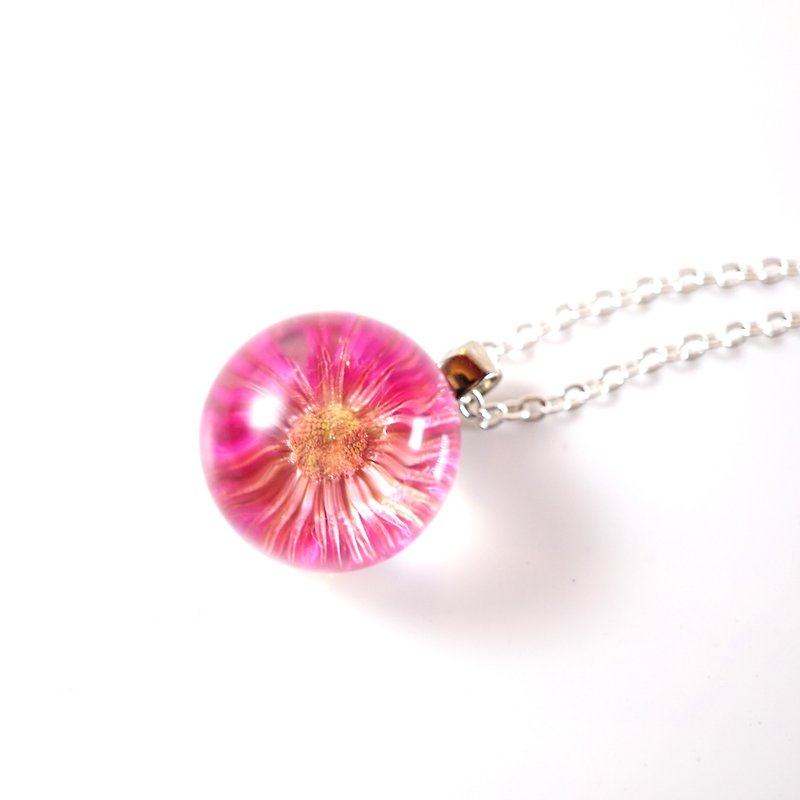 A Handmade 桃紅色菊水晶膠頸鏈 - 頸圈項鍊 - 植物．花 