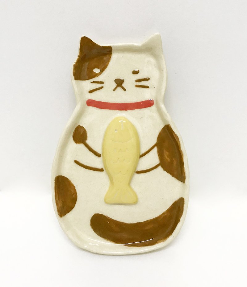 猫魚小皿 - 小皿 - 陶器 ブラウン