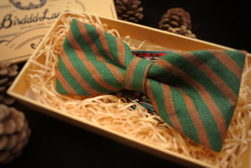 Birdddland original handmade bow tie retro candy striped gift Swing ball - หูกระต่าย/ผ้าพันคอผู้ชาย - ผ้าฝ้าย/ผ้าลินิน สีเขียว