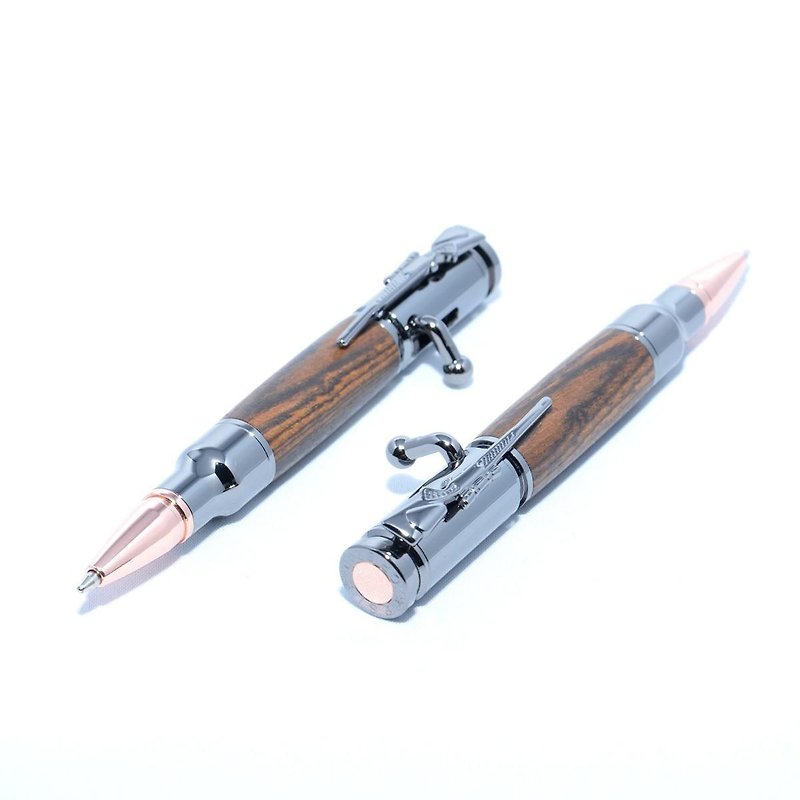 【受注製作】木製のボルトアクション方式ボールペン（ボコテ；ガン・メタルのメッキ） - その他のペン - 木製 ブラウン