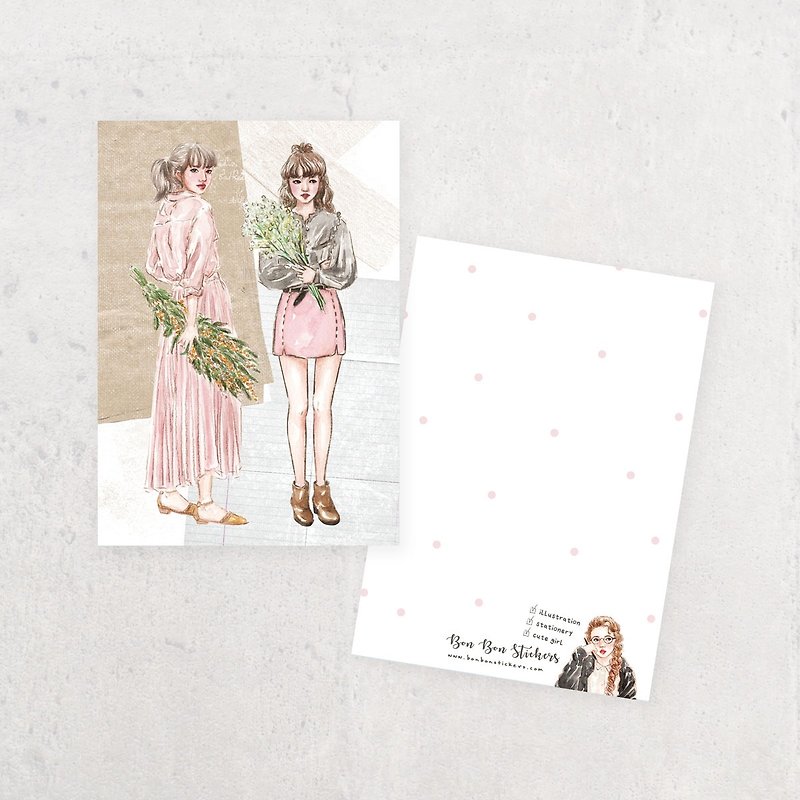Illustration Postcard - Flower Girl A - Cards & Postcards - Paper 