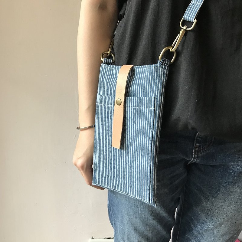 Portable pouch | Mobile phone straps | Multi-functional packets | Stripes | - Messenger Bags & Sling Bags - Cotton & Hemp Blue