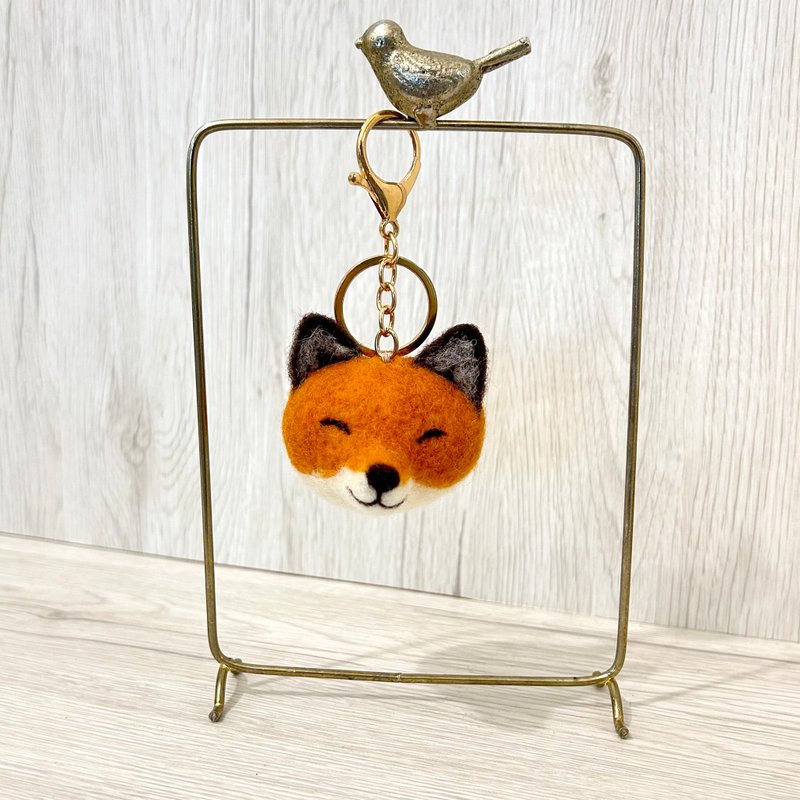 Little fox wool felt key ring brooch pin hair accessory healing gift - Keychains - Wool Orange