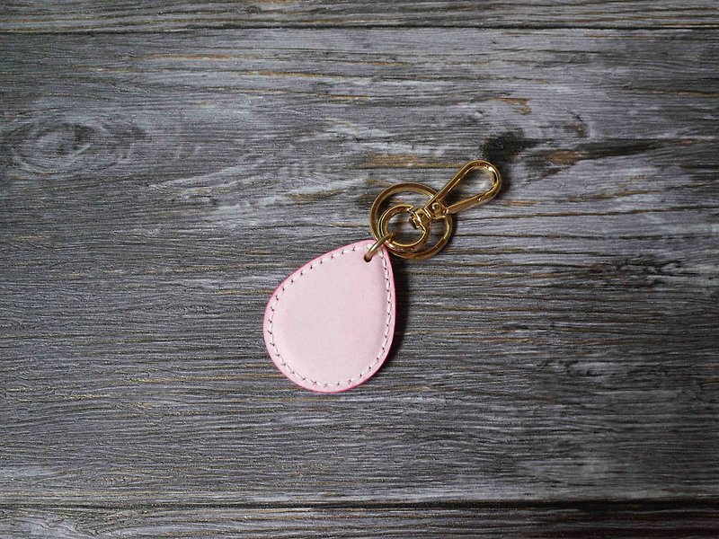 造型悠遊卡 晶片吊飾－水滴造型款－擦蠟櫻花紅 - 鑰匙圈/鎖匙扣 - 真皮 粉紅色