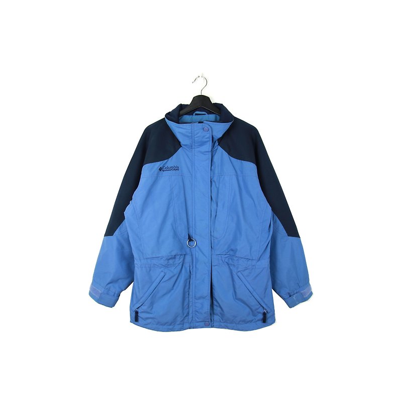 Back to Green :: Windproof cotton jacket Columbia light blue stitching dark blue // unisex / / vintage outdoor (CO-08) - เสื้อโค้ทผู้ชาย - เส้นใยสังเคราะห์ 
