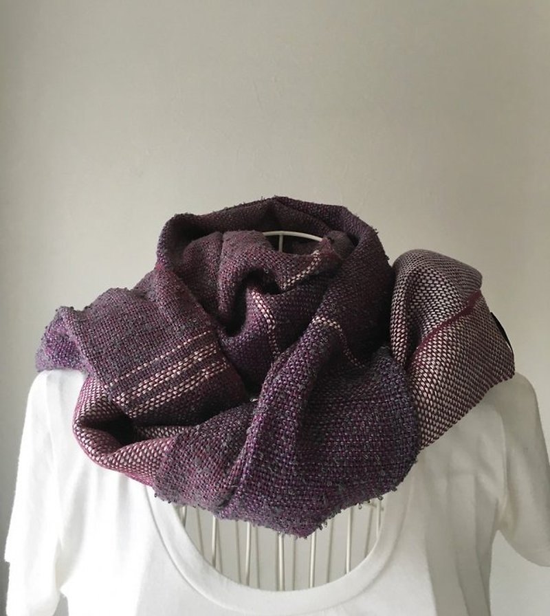 [Cotton & Linen: All season] hand-woven stall "Purple & White" - Scarves - Cotton & Hemp Pink