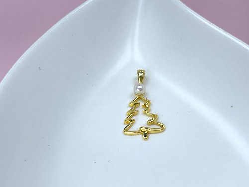 Athena珍珠設計 聖誕樹Akoya 海水珍珠 純銀 吊墜 贈項鏈