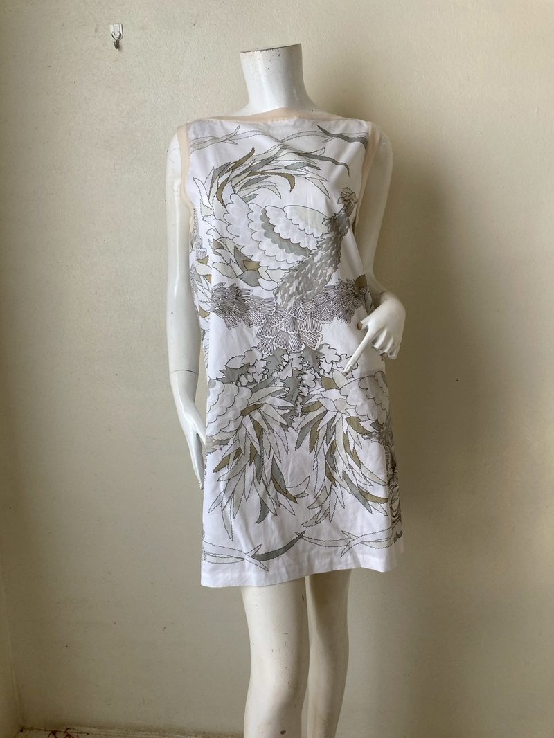 Vintage Hermes Ivory Scarf Print Sleeveless Shift Dress - Size 42 - 洋裝/連身裙 - 棉．麻 