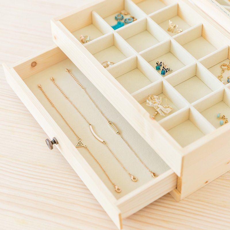 [Single Draw Jewelry Box with Mirror III] Log Wooden Box Wedding Gift New Year Gift - Storage - Wood 