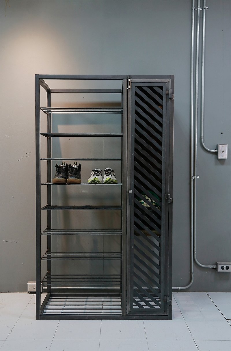 Industrial wind iron clothing shoe cabinet/multi-layer shoe cabinet/custom shoe cabinet/all black iron welding/commercial space - Other - Other Metals 
