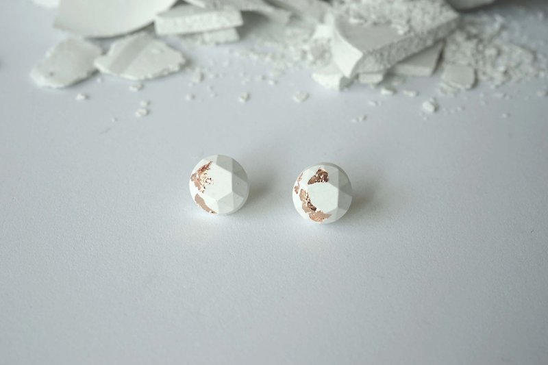 Little Witch-Foil Gold Series-Rose Gold Foil Cement Stainless Steel Ear Pins (Pair) - Earrings & Clip-ons - Cement Pink