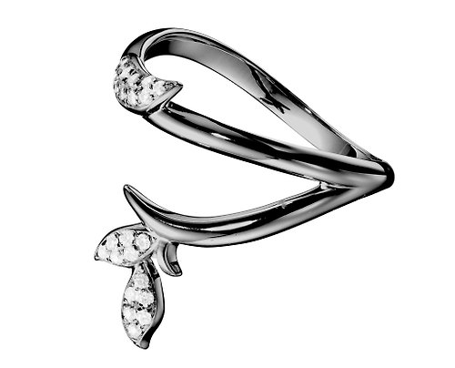 Majade Jewelry Design 密釘鑲鑽石14k金結婚戒指 另類植物訂婚戒指 非傳統酷黑樹枝戒指