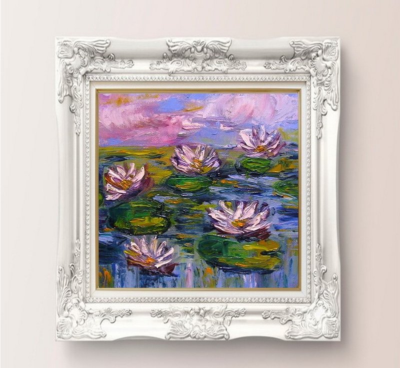 Water Lily Pond small oil painting Livingroom, kids room wall decoration - 壁貼/牆壁裝飾 - 其他材質 多色