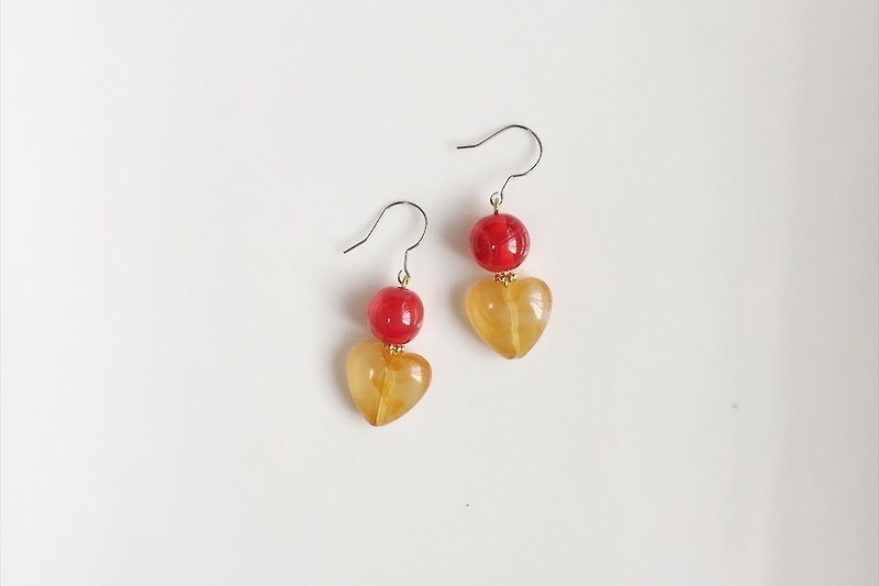 Love you big big orange antique resin earrings - ต่างหู - โลหะ สีแดง