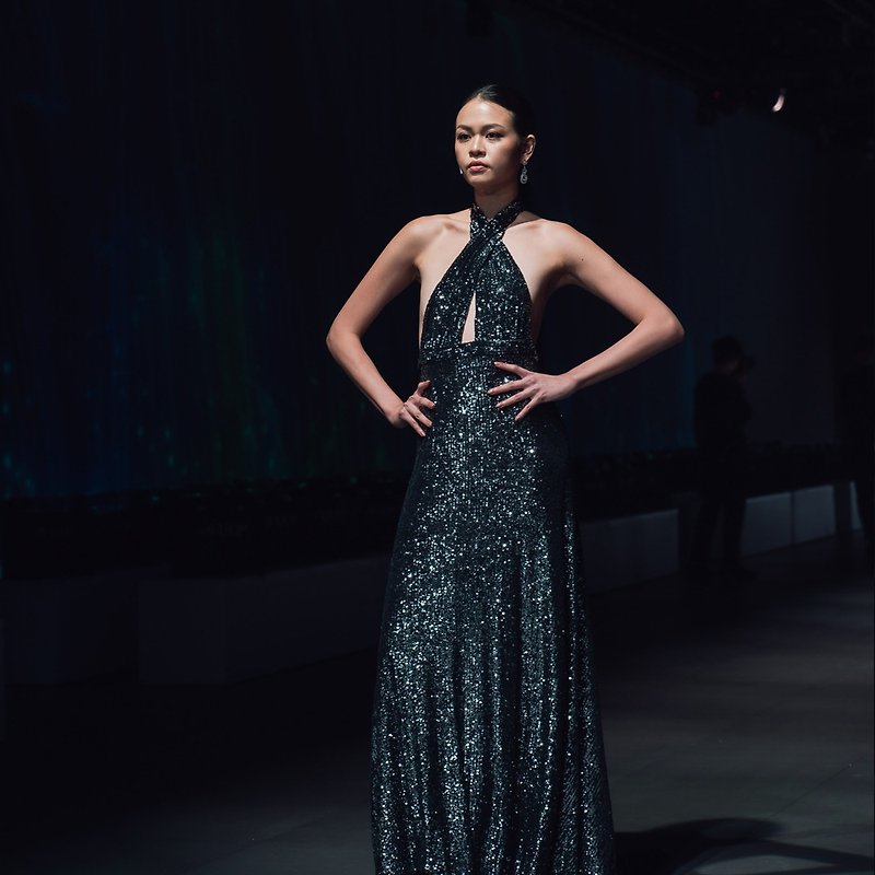 AVVJOY│Black Sequined Starlight Neck Dress - Evening Dresses & Gowns - Other Materials Black