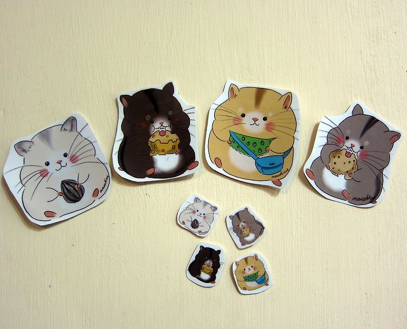 [Completely waterproof sticker set] Hand-painted illustration style three-line rat hamsters hamsters - สติกเกอร์ - วัสดุกันนำ้ หลากหลายสี