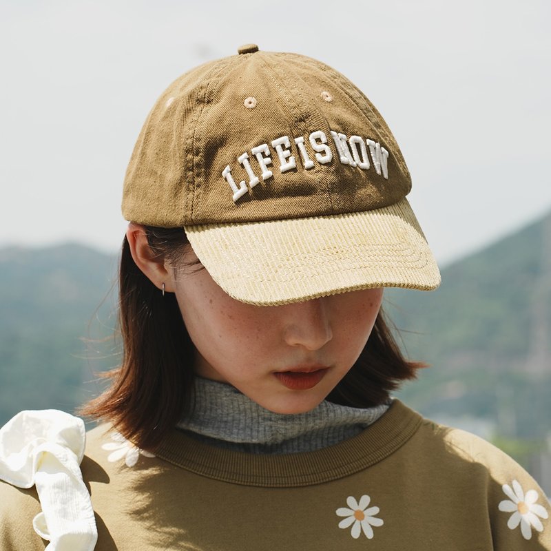 【ad-lib】Heavy Wash Patchwork Embroidery Cap - Yellow//Black (AC272) - หมวก - ผ้าฝ้าย/ผ้าลินิน สีเหลือง