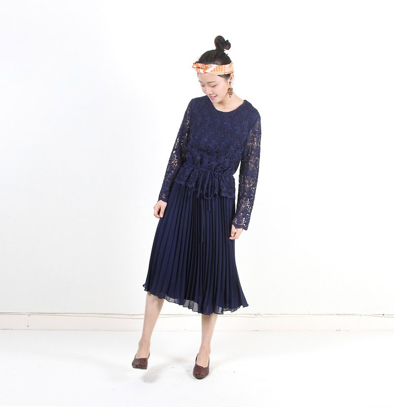(Egg plants vintage) Lace girl vintage ancient dress - One Piece Dresses - Polyester Blue