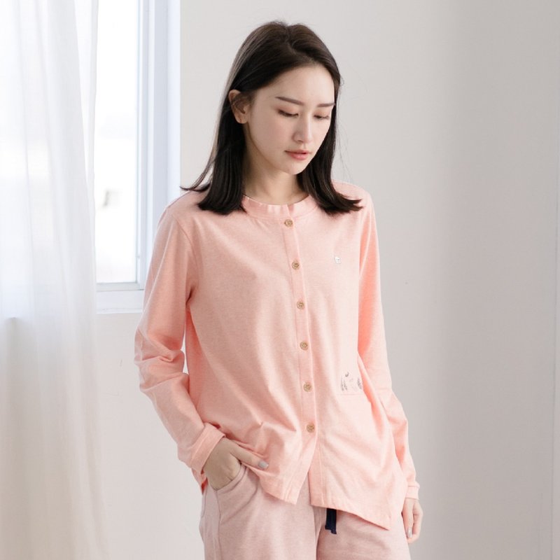 MIT有機棉不對稱衣襬│居家服-粉橘/ - 睡衣/居家服 - 棉．麻 粉紅色