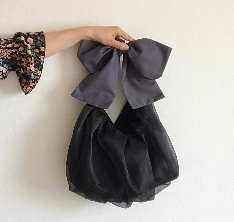 Build-to-order manufacturing 3way ribbon tote bag black - Handbags & Totes - Other Man-Made Fibers Black