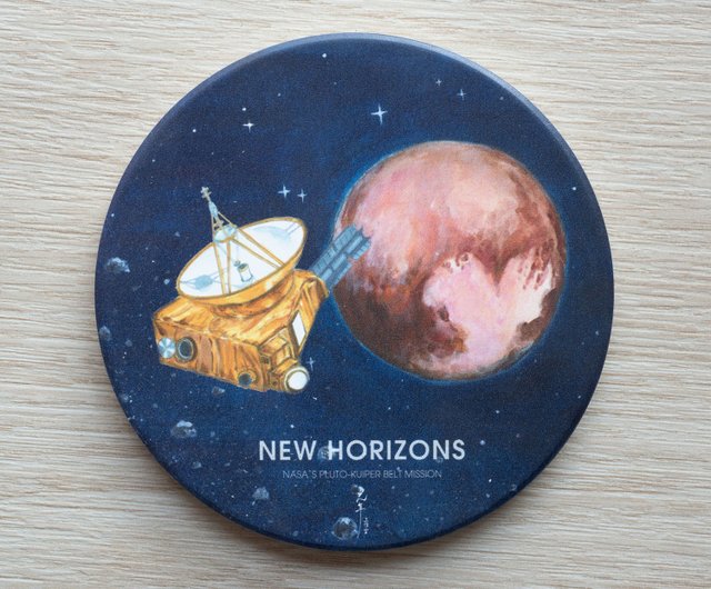 Astronomy series coaster. New Horizons flies by Pluto. Ceramic