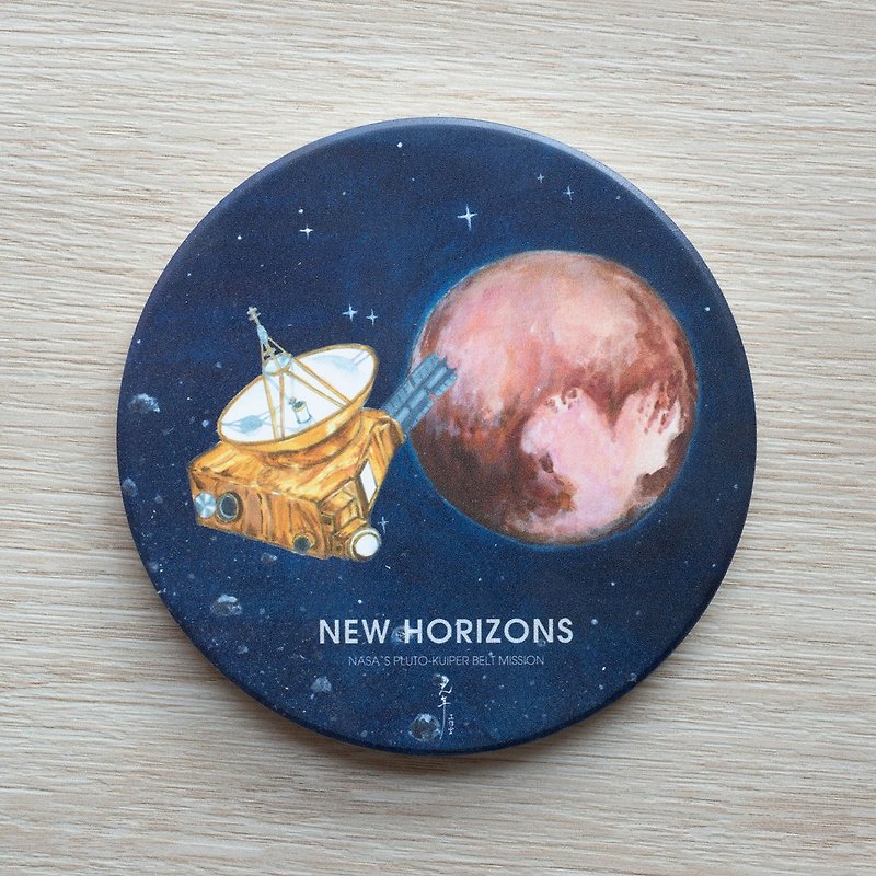 Astronomy series coaster. New Horizons flies by Pluto. Ceramic coaster - ที่รองแก้ว - ดินเผา 