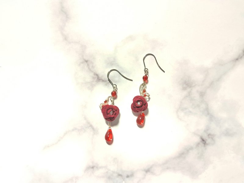 Rose shaped earrings - Earrings & Clip-ons - Other Materials Red