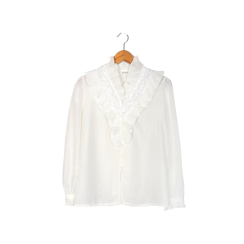 [] Snow egg plant vintage white lace vintage shirt Dreams - Women's Shirts - Polyester White