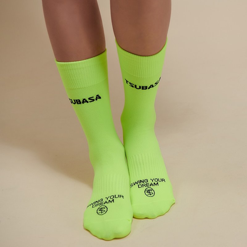 Cool stretch functional socks Neon Yellow mid-calf socks 22-28cm - ถุงเท้า - ผ้าฝ้าย/ผ้าลินิน สีเหลือง