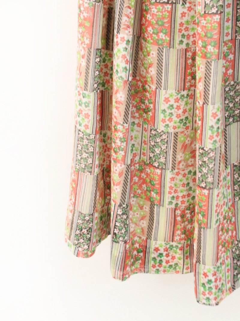 Vintage Cute Pastoral Style Print Floral Short Sleeve Vintage Dress Vintage Dress - ชุดเดรส - เส้นใยสังเคราะห์ สีส้ม